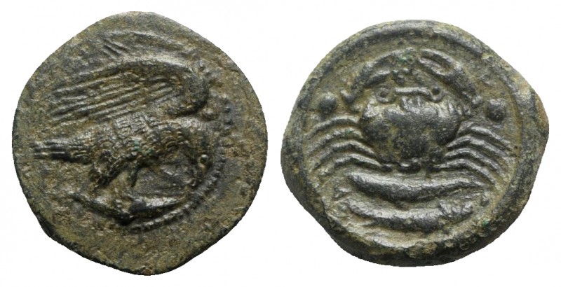 Sicily, Akragas, c. 425-406 BC. Æ Hexas (20mm, 7.29g, 9h). Eagle, with head lowe...