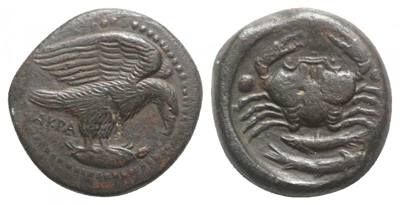 Sicily, Akragas, c. 425-406 BC. Æ Hexas (19mm, 6.82g, 6h). Eagle, with head lowe...