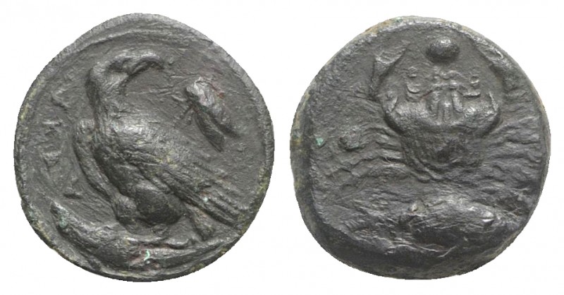 Sicily, Akragas, c. 425-406 BC. Æ Onkia (15mm, 3.74g, 6h). Eagle standing l. on ...