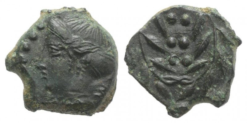 Sicily, Himera, c. 420-407 BC. Æ Hemilitron (13.5mm, 2.98g, 11h). Head of nymph ...