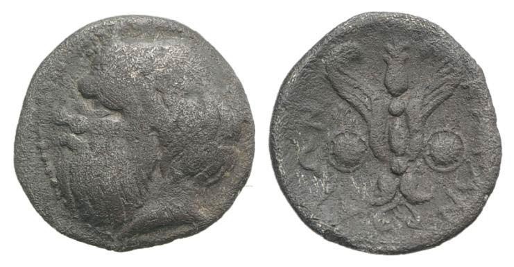 Sicily, Katane, c. 415/3-404 BC. AR Litra (10mm, 0.75g, 5h). Bearded head of Sil...