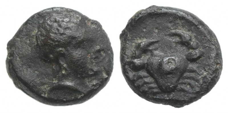 Sicily, Motya, c. 400-397 BC. Æ Onkia or Hexas(?) (10mm, 1.32g, 5h). Bearded mal...