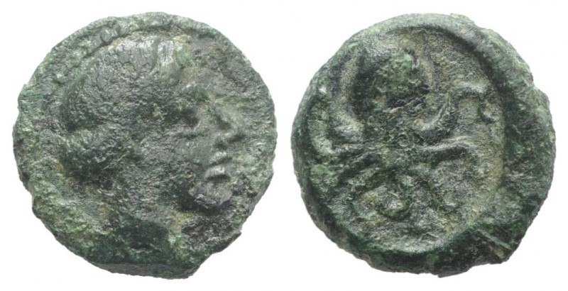 Sicily, Syracuse, c. 435-415 BC. Æ Onkia (10mm, 0.92g, 1h). Head of Arethusa r. ...