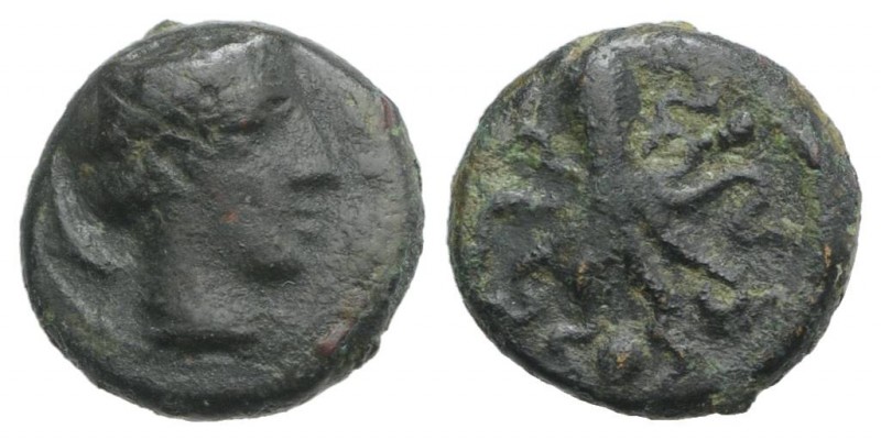 Sicily, Syracuse, c. 435-415 BC. Æ Onkia (10mm, 1.14g, 7h). Head of Arethusa r.;...