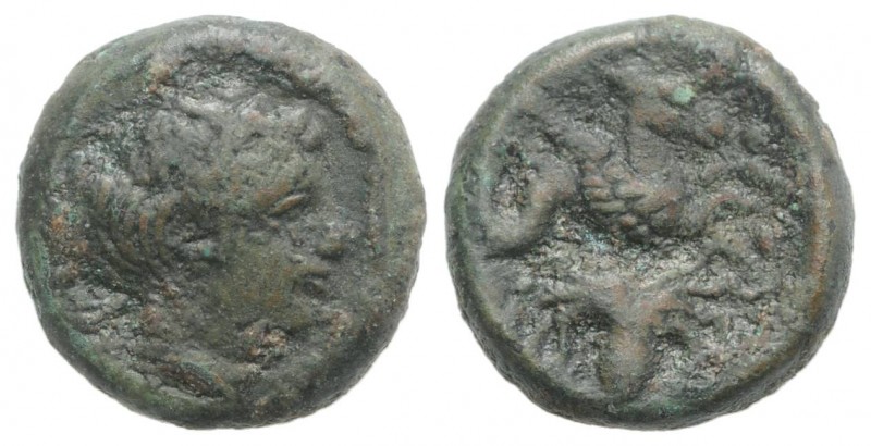 Sicily, Syracuse, c. 415-405 BC. Æ Trias (12.5mm, 3.31g, 6h). Head of Arethusa r...