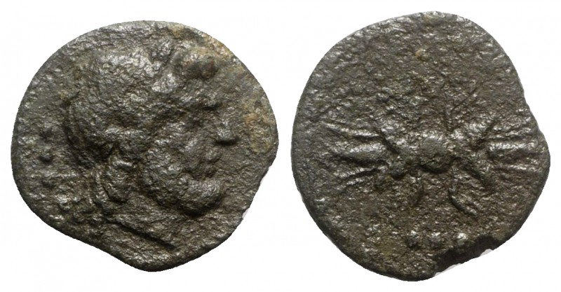 Sicily, Uncertain Roman mint, c. 190 BC. Æ Tetras (22mm, 4.59g, 9h). Laureate he...