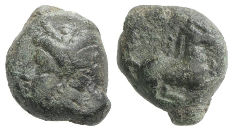 Sicily, Carthaginian Domain, c. 375-350 BC. Æ (15mm, 5.03g, 3h). Wreathed head o...