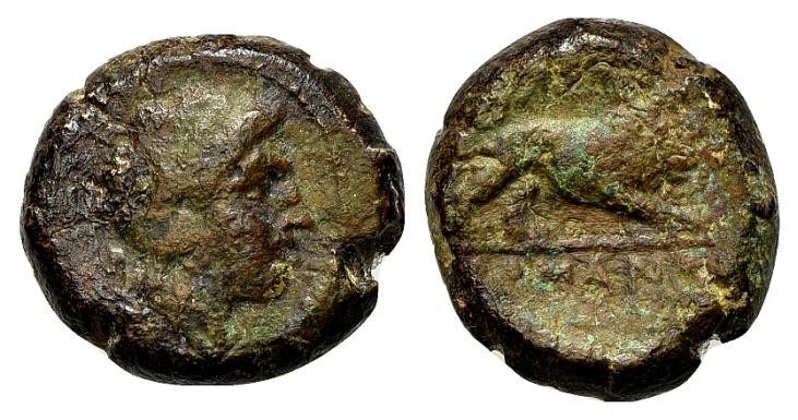 Anonymous, Southern Italy, c. 260 BC. Æ (21mm, 10.25g, 3h). Female head r., with...