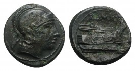 Anonymous, Rome, c. 217-215 BC. Æ Quartuncia (14mm, 2.60g, 9h). Helmeted head of Roma r. R/ Prow of galley r. Crawford 38/8; RBW 103. Green patina, Go...