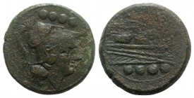 Anonymous, Rome, c. 215-212 BC. Æ Triens (30.5mm, 25.40g, 7h). Helmeted head of Minerva r. R/ Prow r. Crawford 41/7b; RBW 126. Good Fine - near VF