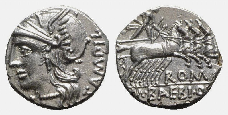 M. Baebius Q.f. Tampilus, Rome, 137 BC. AR Denarius (16mm, 3.95g, 6h). Helmeted ...