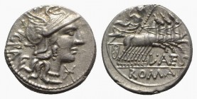 L. Antestius Gragulus, Rome, 136 BC. AR Denarius (18mm, 3.93g, 3h). Helmeted head of Roma r. R/ Jupiter driving quadriga r., holding reins and sceptre...