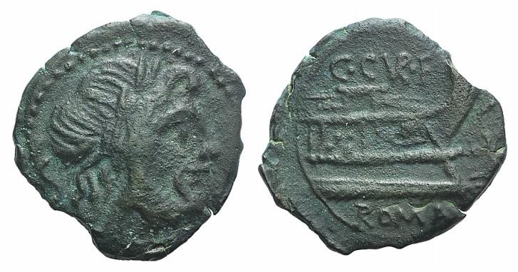 C. Curiatius f. Trigeminus, Rome, 135 BC. Æ Semis (22mm, 5.502g, 3h). Laureate h...