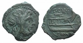 C. Curiatius f. Trigeminus, Rome, 135 BC. Æ Semis (22mm, 5.502g, 3h). Laureate head of Saturn r. R/ Prow of galley r.; C. CVR. F above. Crawford 240/2...