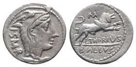 L. Thorius Balbus, Rome, c. 105 BC. AR Denarius (19mm, 3.92g, 6h). Head of Juno Lanuvium r., wearing goat skin. R/ Bull charging r.; M above. Crawford...