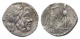 Cn. Lentulus Clodianus, Rome, 88 BC. AR Quinarius (13mm, 1.79g, 12h). Laureate head of Jupiter r. R/ Victory standing r., crowning trophy. Crawford 34...