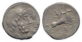 C. Censorinus, Rome, 88 BC. AR Denarius (15mm, 3.41g, 8h). Jugate heads of Numa Pompilius and Ancus Marcius r. R/ Desultor riding one of two horses ga...
