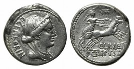 Pub. Crepusius, C. Mamilius Limetanus, and L. Censorinus, Rome, 82 BC. AR Denarius (18.24mm, 3.64g, 9h). Veiled, diademed and draped bust of Venus r. ...