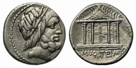 M. Volteius M.f., Rome, 78 BC. AR Denarius (18mm, 3.82g, 5h). Laureate head of Jupiter r. R/ Temple of Jupiter Capitolinus; thunderbolt in pediment. C...