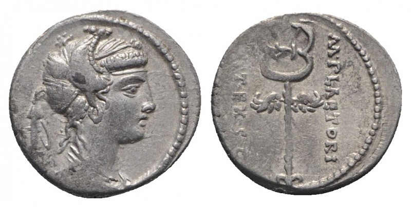 M. Plaetorius M.f. Cestianus, Rome, 57 BC. AR Denarius (18mm, 3.94g, 7h). Draped...