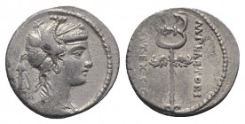 M. Plaetorius M.f. Cestianus, Rome, 57 BC. AR Denarius (18mm, 3.94g, 7h). Draped bust of Ceres(?) r., wearing necklace and her hair in net and decorat...