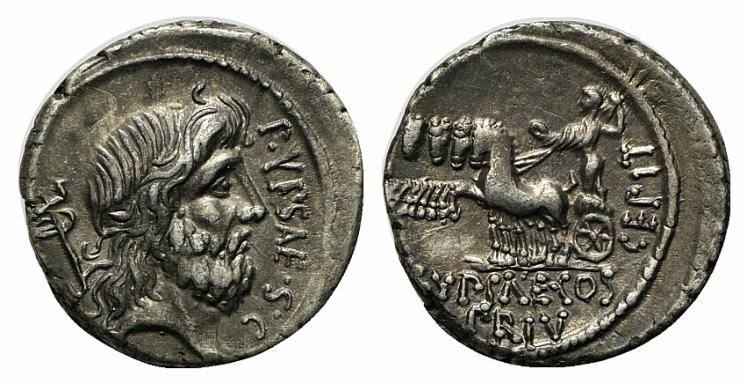 P. Plautius Hypsaeus, Rome, 57 BC. AR Denarius (18mm, 3.97g, 9h). Head of Neptun...