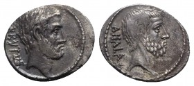 Q. Servilius Caepio (M. Junius) Brutus, Rome, 54 BC. AR Denarius (19mm, 3.78g, 6h). Bare head of L. Junius Brutus r. R/ Bare head of C. Servilius Ahal...