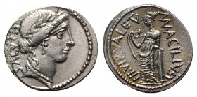 Roman Imperatorial, Man. Acilius Glabrio, Rome, 49 BC. AR Denarius (19mm, 3.71g, 5h). Laureate head of Salus r. R/ Salus standing l. against column, h...