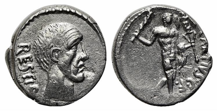 C. Antius C.f. Restio, Rome, 47 BC. AR Denarius (17mm, 3.71g, 12h). Bare head of...