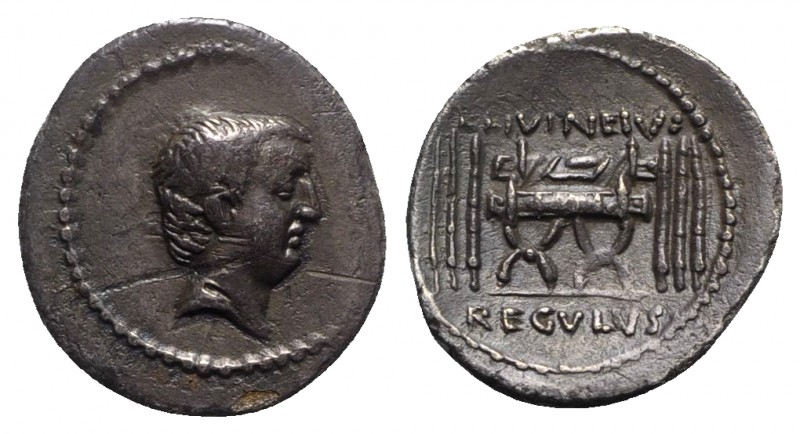 L. Livineius Regulus, Rome, 42 BC. AR Denarius (20mm, 3.22g, 5h). Bare head of t...