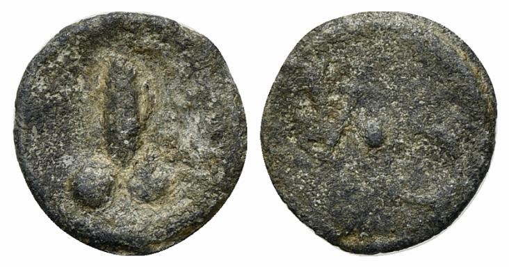 Roman PB Tessera, c. 1st century BC - 1st century AD (13mm, 1.09g, 6h). Phallus....