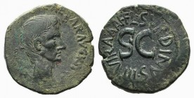 Augustus (27 BC-AD 14). Æ As (27mm, 11.82g, 12h). Rome, 15 BC. L. Naevius Surdinus, moneyer. Bare head r. R/ Legend around large S C. RIC I 386. Smoot...