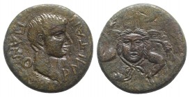 Augustus (27 BC-AD 14). Sicily, Panormus. Æ (23mm, 9.58g, 6h). Bare head r. R/ Triskeles with central gorgoneion; grain ears between legs. RPC I 641; ...
