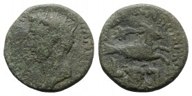 Divus Augustus (died AD 14). Sicily, Panormus. Æ (22mm, 9.02g, 6h). Cn. Domi. Procul. and A. Laetor., duoviri. Radiate head l.; thunderbolt before. R/...
