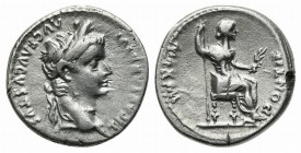 Tiberius (14-37). AR Denarius (19mm, 3.73g, 9h). “Tribute Penny” type, Lugdunum, 36-7. Laureate head r. R/ Livia (as Pax) seated r., holding sceptre a...