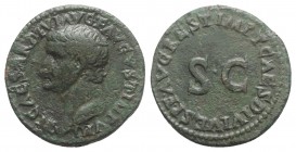 Tiberius (14-37). Æ As (26mm, 9.29g, 6h). Rome, struck under Titus 80-1. Bare head l. R/ Legend around S C. RIC II 211 (Titus). Green patina, near VF