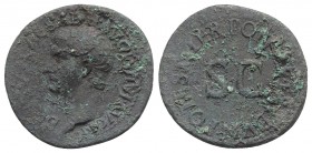 Drusus (Caesar, 19-23). Æ As (31mm, 10.54g, 6h). Rome, 22-3. Bare head l. R/ Legend around large SC. RIC I 45 (Tiberius). Encrustations, Fine
