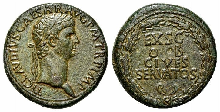 Claudius (41-54). Æ Sestertius (35mm, 26.78g, 7h). Rome, 41-2. Laureate head r. ...