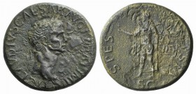 Claudius (41-54). Æ Sestertius (34mm, 24.62g, 6h). Rome, 41-2. Laureate head r. R/ Spes advancing l., holding flower and raising hem of skirt. RIC I 9...