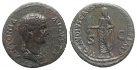 Antonia Minor (Augusta, AD 37 and 41). Æ Dupondius (29mm, 12.77g, 6h). Rome, AD 41-2. Draped bust r. R/ Claudius standing l., holding simpulum and vol...