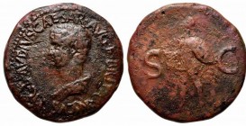 Britannicus (41-55). Æ Sestertius (35mm, 28.76g, 11h). Thracian mint, under Claudius, AD 50-4. Bare-headed and draped bust l. R/ Mars advancing l., ho...