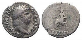 Nero (54-68). AR Denarius (19mm, 3.09g, 6h). Rome, c. 65-6. Laureate head r. R/ Salus seated l. on ornamented throne, holding patera. RIC I 60; RSC 31...