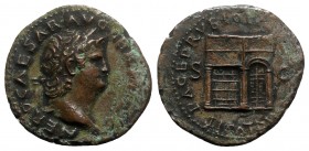 Nero (54-68). Æ As (28mm, 9.77g, 6h). Rome, c. AD 65. Laureate head r. R/ Temple of Janus with latticed windows to l. and closed double doors to r. RI...