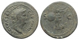 Nero (54-68). Æ As (28mm, 11.22g, 6h). Rome, c. AD 65. Laureate head r. R/ Victory flying l., holding shield inscribed S P Q R. RIC I 312. Good Fine
