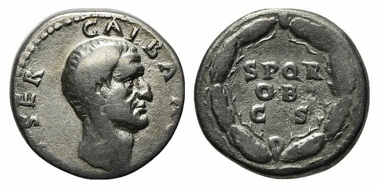 Galba (68-69). AR Denarius (17mm, 3.29g, 5h). Rome, c. July AD 68-January AD 69....