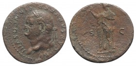 Vespasian (69-79). Æ As (27mm, 8.14g, 6h). Rome, 77-8. Laureate head l. R/ Spes standing l., holding flower and raising hem of dress. RIC II 1011. Goo...