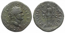 Titus (Caesar, 69-79). Æ Dupondius (28mm, 12.52g, 6h). Rome, AD 74. Radiate head r. R/ Felicitas standing l., holding caduceus and cornucopia. RIC II ...