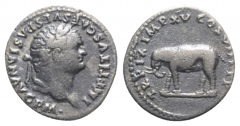Titus (79-81). AR Denarius (19mm, 3.26g, 6h). Rome, AD 80. Laureate head r. R/ E...