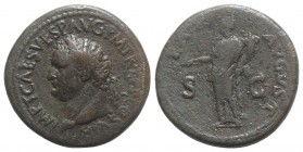 Titus (79-81). Æ Sestertius (35mm, 26.98g, 6h). Rome, 80-1. Laureate head l. R/ Pax standing l., holding olive branch and cornucopia. RIC II 155. Good...