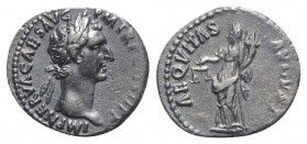 Nerva (96-98). AR Denarius (18mm, 3.40g, 6h). Rome, AD 96 Laureate head r. R/ Aequitas standing l., holding scales and cornucopiae. RIC II 1; RSC 3. D...